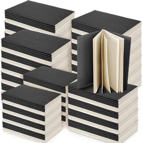 Jetec 200 Pcs Kraft Paper Notebooks Bulk A5 A6 Lined Journal Notebooks, Vintage Kraft Cover Journals for School, Office, Travel, Notes, Diary, Planner and Journaling(Black) von Jetec