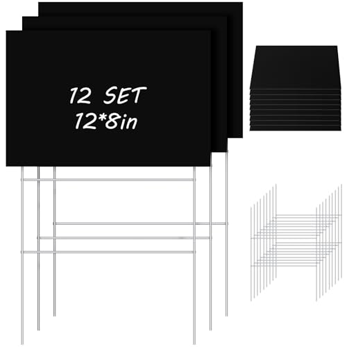 Jetec 24 Stück blanko Hofschilder mit H-Pfähle, 30,5 x 20,3 cm, gewellter Kunststoff, Rasen, DIY, doppelseitig, für Garage, Führer, Miete, offene Haus, Geburtstagsparty-Dekorationen (schwarz) von Jetec