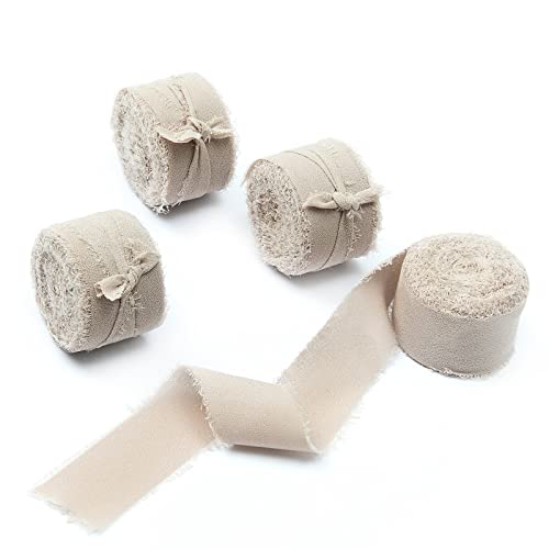 4 Rollen 2.5 cm Bx4.5 m Nude Handgefertigtes Fransenband aus Chiffon, ausgefranste Kanten, Band für Hochzeitseinladungen, Brautsträuße, Basteln, Schleifenherstellung (2.5x20 m Nude) von Jeuhoue