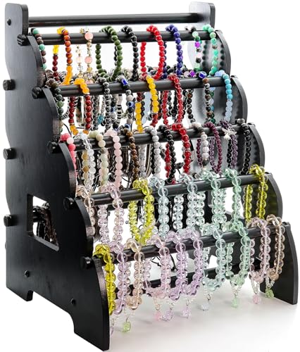 Armbandhalter aus Holz, 8 Etagen, tragbarer Organizer für 100–200 Armreifen und Haargummis – für Verkäufer, Einzelhandelsgeschäfte, Bastelshows und Aufbewahrung zu Hause (schwarz) von Jewack