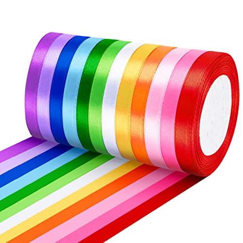 12 Farben Geschenkband, 10mm x 22m Polyester Satinband, Schleifenband Seidenband, Dekoband Stoffband Set für Hochzeit Dekoration, Geschenk Verpacken, Basteln von Jewan