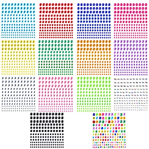 2310 Stück Glitzersteine Gesicht Selbstklebend, 14 Blätter Glitzersteine Selbstklebend Gesicht 3-4-5-6mm Strasssteine Selbstklebend Gesicht Steine Gesicht Selbstklebend für Nägel, Gesichts Make Up von Jewan