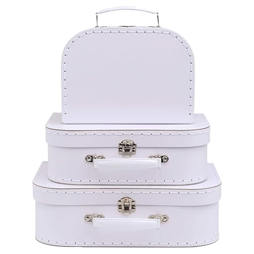 Jewelkeeper Koffer aus Karton, Vintage-Design, dekorative Aufbewahrungsbox, Aufbewahrungslösung, Dekor für Geburtstag und Hochzeit, Weiß, 3 Stück von Jewelkeeper