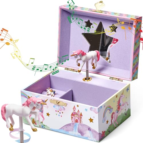 Jewelkeeper Musik-Schmuckschatulle für Mädchen, robuste Kiefernfaserplatte mit violettem Futter, Kinder-Schmuckschatulle, die schöne Träumer-Melodie – Geschenke für Mädchen – Einhorn-Schmuckschatulle Jewelkeeper Musik-Schmuckschatulle für Mädchen, robuste Kiefernfaserplatte mit violettem Futter, Kinder-Schmuckschatulle, die schöne Träumer-Melodie – Geschenke für Mädchen – Einhorn-Schmuckschatulle von Jewelkeeper