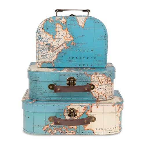 Jewelkeeper - Pappkoffer, Satz von 3 - Storage Geschenkboxen für Geburtstag, Hochzeit, Kinderzimmer, Büro Dekoration, Displays, Spielzeug, Fotos - Vintage Weltkarte Aufbewahrungsboxen Jewelkeeper - Pappkoffer, Satz von 3 - Storage Geschenkboxen für Geburtstag, Hochzeit, Kinderzimmer, Büro Dekoration, Displays, Spielzeug, Fotos - Vintage Weltkarte Aufbewahrungsboxen von Jewelkeeper