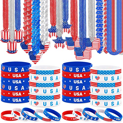 300 Stück patriotische Perlenketten und Silikon-Armbänder für den 4. Juli, Partygeschenke, 150 Stück rot-weiß-blaue Perlenketten und 150 Stück patriotische Armbänder für Gedenktag, Unabhängigkeitstag 300 Stück patriotische Perlenketten und Silikon-Armbänder für den 4. Juli, Partygeschenke, 150 Stück rot-weiß-blaue Perlenketten und 150 Stück patriotische Armbänder für Gedenktag, Unabhängigkeitstag von Jexine