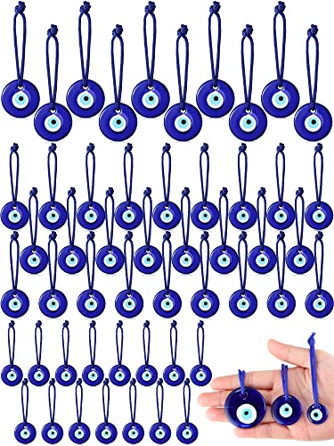 50 Stück türkische blaue Evil Eye Perlen Charms Böser Blick Glasperlen Autospiegel Hängezubehör Böser Blick Wanddekoration Böser Blick Dekorationen für Zuhause Dekorative hängende Ornamente von Jexine