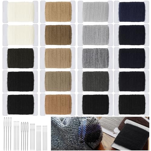 Jexine Stopfgarn, 50 % Wolle, 50 % Acryl, 1200 m, Stopfgarn mit 24 Nähnadeln mit großem Öhr, Set für Kleidung, Socken, Plüschtier, Erwachsene, Darner, DIY, Heimnähpflege (60 Meter pro Garn), 20 Stück von Jexine