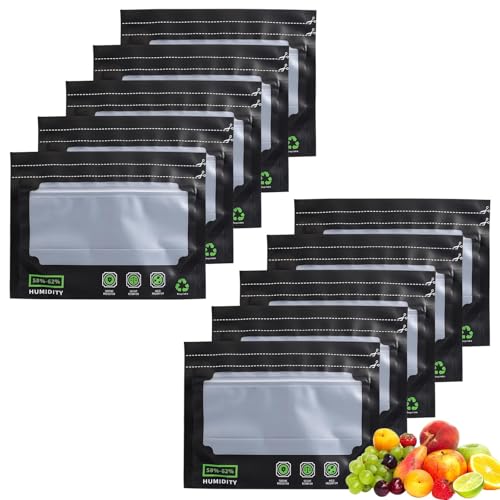 10x 30g Aufbewahrungsbeutel mit Integrierter Feuchtigkeitskontrolle (58-62% RH) für Lagerung Wiederverschließbare Feuchtigkeitsbeutel 2-Wege Feuchtigkeitsregulierungsbeutel Geruchsschutz, UV-beständig von Jeyrup