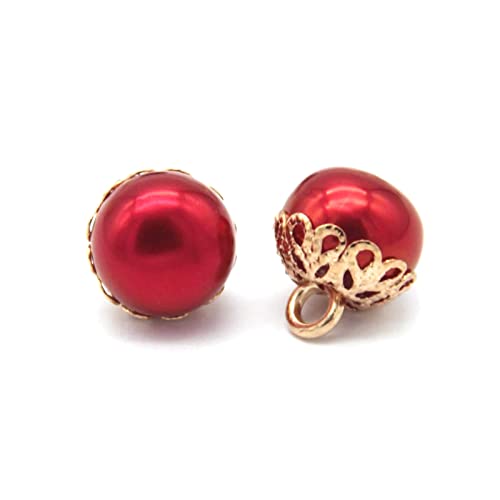 Knopf, 10 Stück, 12 mm, Perlen-Nähknöpfe für Kleidung, Gold, Metall, Blumenschaft, Damen, Mantel, Hemd, Nähzubehör, Grau, 12 mm (Farbe: Rot, Größe: 12 mm) von JgYiAngBq