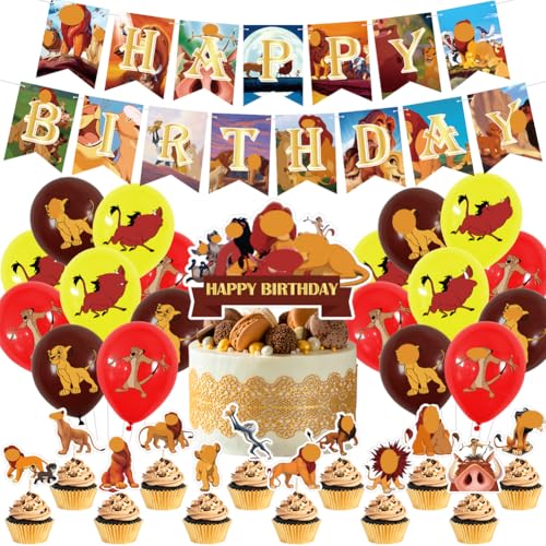32PCS Lion Kindergeburtstag Deko,Löwen Sthema Ballons,Lion Cartoon Anime Geburtstag Dekoration Set, Happy Birthday Banner, Cupcake Toppers, Geburtstagsdeko Mädchen Jungen 32PCS Lion Kindergeburtstag Deko,Löwen Sthema Ballons,Lion Cartoon Anime Geburtstag Dekoration Set, Happy Birthday Banner, Cupcake Toppers, Geburtstagsdeko Mädchen Jungen von JhavexToy
