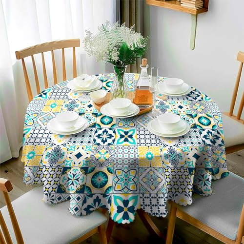 JhcsDy Boho Tischdecke Rund 150CM Abwaschbar Outdoor-Tischdecken Gartentischdecken Table Cloth für Küche, Esstisch, Couchtisch, Parteien, Abendessen von JhcsDy