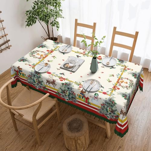 Retro Weihnachts Rechteckige Tischdecke 140×180 cm, Weihnachtsbaum Elch Fleckenresistent für Partyabende Dekorationen Schneemann Vintage von JhcsDy