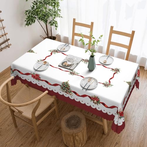Weihnachts Rechteckige Tischdecke 140×180 cm, weiß-rote Weihnachts Baum Winter Tischdecke, Flecken resistent Schnee tischdecke für Abendessen Weihnachts Dekorationen Polyester waschbar Weihnachts Rechteckige Tischdecke 140×180 cm, weiß-rote Weihnachts Baum Winter Tischdecke, Flecken resistent Schnee tischdecke für Abendessen Weihnachts Dekorationen Polyester waschbar von JhcsDy
