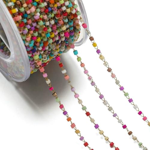 1 Meter/Packung, bunte Edelstahl-Rocailles-Ketten für selbstgemachte Halsketten, Armbänder, Schmuckherstellung, 1,5 x 1,8 mm von Jhdwu