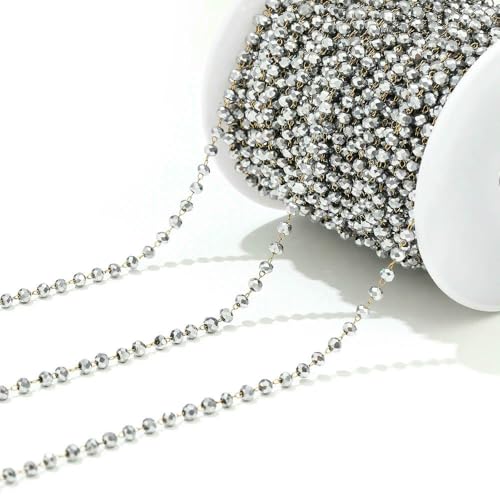 1 Meter Edelstahl Glas facettierte Perlenketten 3 mm Brillenperlen handgefertigt Rosenkranz Kette für DIY Halskette Armband Fußkettchen von Jhdwu