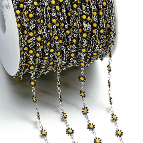 1 m lange süße Gänseblümchen-Kette aus Kupfer-Emaille, Gold/Stahl, zur Schmuckherstellung, Sonnenblumen, Gliederketten, DIY-Halskette, Armband, Zubehör von Jhdwu