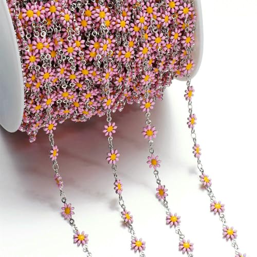 1 m lange süße Gänseblümchen-Kette aus Kupfer-Emaille, Gold/Stahl, zur Schmuckherstellung, Sonnenblumen, Gliederketten, DIY-Halskette, Armband, Zubehör von Jhdwu