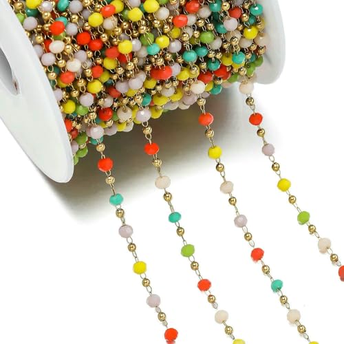 Jhdwu 1 Meter/Packung Edelstahl Mehrfarbige Kristall-Clip-Perlenketten für DIY-Schmuck, Halsketten, Armbänder, Schmuckherstellungszubehör Jhdwu 1 Meter/Packung Edelstahl Mehrfarbige Kristall-Clip-Perlenketten für DIY-Schmuck, Halsketten, Armbänder, Schmuckherstellungszubehör von Jhdwu