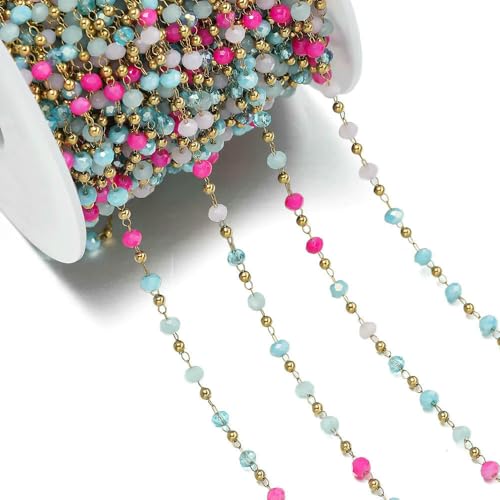 Jhdwu 1 Meter/Packung Edelstahl Mehrfarbige Kristall-Clip-Perlenketten für DIY-Schmuck, Halsketten, Armbänder, Schmuckherstellungszubehör Jhdwu 1 Meter/Packung Edelstahl Mehrfarbige Kristall-Clip-Perlenketten für DIY-Schmuck, Halsketten, Armbänder, Schmuckherstellungszubehör von Jhdwu