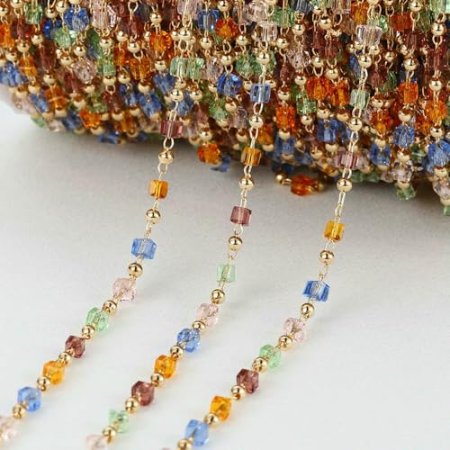Jhdwu 1 Meter Kupferkette mit Kristallwürfelperlen und böhmischen quadratischen Perlen für Halsketten, Armbänder, Schmuckherstellung, DIY, handgefertigt Jhdwu 1 Meter Kupferkette mit Kristallwürfelperlen und böhmischen quadratischen Perlen für Halsketten, Armbänder, Schmuckherstellung, DIY, handgefertigt von Jhdwu