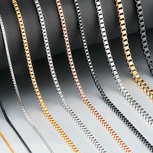 Jhdwu 1 Stück Breite 1,5 mm/2 mm/2,5 mm/3 mm Edelstahl-Box-Kette Halskette DIY Schmuckherstellung Männer Frauen von Jhdwu