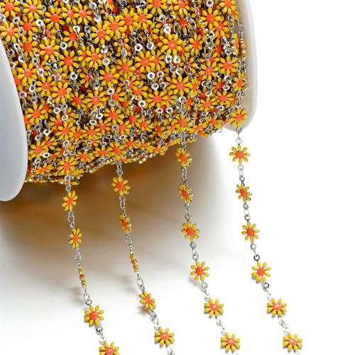Jhdwu 1 m süße Gänseblümchen-Kette aus Kupfer und Emaille in Gold-/Stahlfarbe zur Schmuckherstellung, Sonnenblumen-Gliederketten, DIY-Halsketten, Armbandzubehör Jhdwu 1 m süße Gänseblümchen-Kette aus Kupfer und Emaille in Gold-/Stahlfarbe zur Schmuckherstellung, Sonnenblumen-Gliederketten, DIY-Halsketten, Armbandzubehör von Jhdwu