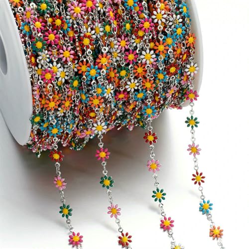 Jhdwu Niedliche Gänseblümchen-Kette aus Kupfer und Emaille in Gold-/Stahlfarben zur Schmuckherstellung, Sonnenblumen-Gliederketten, DIY-Halsketten-Armbandzubehör 1 Meter Jhdwu Niedliche Gänseblümchen-Kette aus Kupfer und Emaille in Gold-/Stahlfarben zur Schmuckherstellung, Sonnenblumen-Gliederketten, DIY-Halsketten-Armbandzubehör 1 Meter von Jhdwu