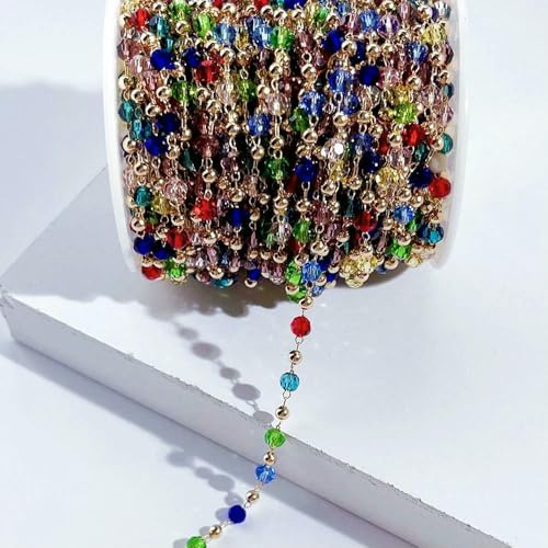 Kristallperlenketten für Schmuckherstellung, 1 m, 4 mm, schwarz, transparent, bunte Glasperlen, Halskette, Goldkette, Komponenten zum Selbermachen von Jhdwu