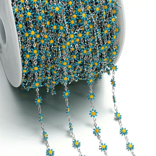 Niedliche Gänseblümchen-Gliederkette aus Kupfer-Emaille, Gold/Stahl, für Schmuckherstellung, Sonnenblumen, Gliederketten, DIY-Halskette, Armband, Zubehör, 1 m von Jhdwu