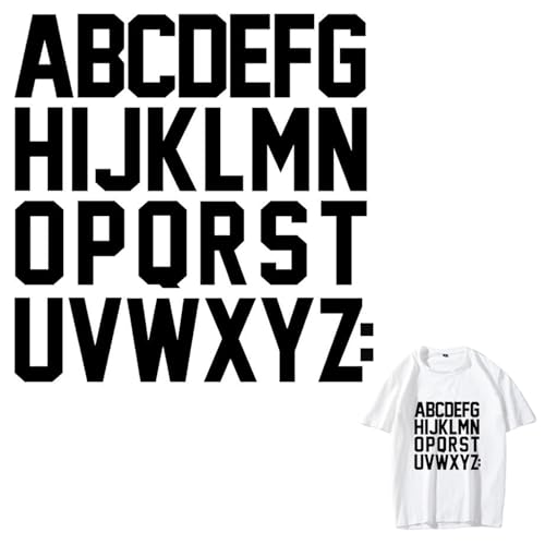 Buchstaben zum Aufbügeln für Kleidung, 5,1 cm, schwarze Buchstaben, zum Aufbügeln, für Sport-T-Shirts, Teamnamen, Kleidung, Slogan, Druck, Basteln, 52 Stück Buchstaben zum Aufbügeln für Kleidung, 5,1 cm, schwarze Buchstaben, zum Aufbügeln, für Sport-T-Shirts, Teamnamen, Kleidung, Slogan, Druck, Basteln, 52 Stück von JiaYiXu