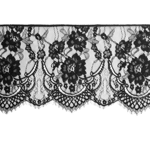 Stoff zum Nähen von Kleidung, 3 m lang, 25 cm breit, schwarzes Spitzenband mit floraler Applikation und Tüll-Spitzenkante Stoff zum Nähen von Kleidung, 3 m lang, 25 cm breit, schwarzes Spitzenband mit floraler Applikation und Tüll-Spitzenkante von JiaYiXu