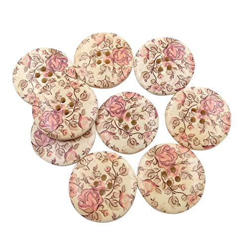 30 Stück Vintage Flower Holz Knöpfe rund 4 Löcher für DIY Nähen Handwerk Decor von Jiacheng29