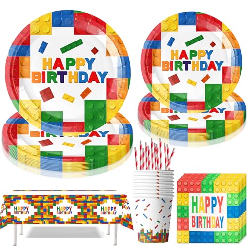 Jiahuade Baustein Partygeschirr Set,61 Stück Partygeschirr Kindergeburtstag,Bausteine Thema Geburtstag Party,mit Pappteller Becher Servietten Tischdecke Strohhalme,für 10 Gäste Jiahuade Baustein Partygeschirr Set,61 Stück Partygeschirr Kindergeburtstag,Bausteine Thema Geburtstag Party,mit Pappteller Becher Servietten Tischdecke Strohhalme,für 10 Gäste von Jiahuade
