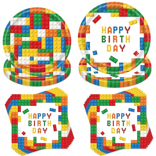 Baustein Partygeschirr Set,40 Stück Partygeschirr Kindergeburtstag,Bausteine Thema Geburtstag Party,mit Pappteller Becher Servietten Tischdecke Strohhalme,für 10 Gäste Baustein Partygeschirr Set,40 Stück Partygeschirr Kindergeburtstag,Bausteine Thema Geburtstag Party,mit Pappteller Becher Servietten Tischdecke Strohhalme,für 10 Gäste von Jiahuade
