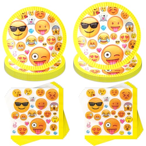 Emoji Partygeschirr Set,40 Stück Partygeschirr Kindergeburtstag,Emoji Thema Geburtstag Party,mit Pappteller Servietten,für 10 Gäste Emoji Partygeschirr Set,40 Stück Partygeschirr Kindergeburtstag,Emoji Thema Geburtstag Party,mit Pappteller Servietten,für 10 Gäste von Jiahuade