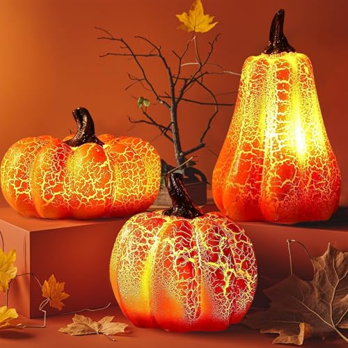 Herbstdeko Kürbis Deko Figuren mit LED Lichter,3 Stück Halloween Deko Herbst Deko,Dekor Led-Kürbislampe,Herbst Deko Kürbis Laterne,Kürbis Laterne Deko Figuren,Kürbis Deko Aus Harz,Halloween Party Herbstdeko Kürbis Deko Figuren mit LED Lichter,3 Stück Halloween Deko Herbst Deko,Dekor Led-Kürbislampe,Herbst Deko Kürbis Laterne,Kürbis Laterne Deko Figuren,Kürbis Deko Aus Harz,Halloween Party von Jiahuade