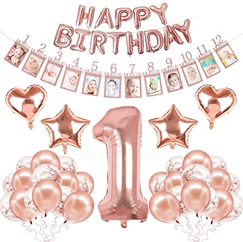 Jiahuade 1 Geburtstag Mädchen deko,Geburtstagsdeko 1 Jahr,Geburtstag Party Dekorationen,mit Kinder Ersten Geburtstag Girlande Foto Banner,erst Geburtstag Deko von Jiahuade