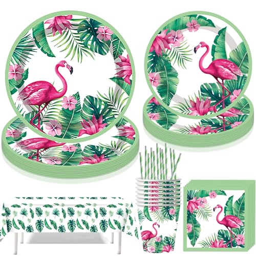 Flamingo Partygeschirr Set,61 Stück Partygeschirr Kindergeburtstag,Tropischer Vogel Pappteller,Hawaii Thema Geburtstag Party,mit Pappteller Becher Servietten Tischdecke Strohhalme,für 10 Gäste Flamingo Partygeschirr Set,61 Stück Partygeschirr Kindergeburtstag,Tropischer Vogel Pappteller,Hawaii Thema Geburtstag Party,mit Pappteller Becher Servietten Tischdecke Strohhalme,für 10 Gäste von Jiahuade