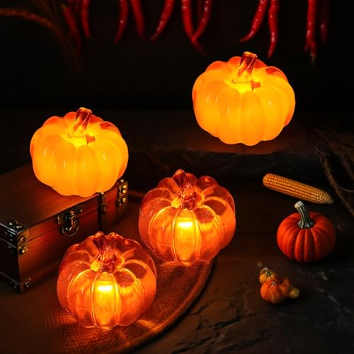 Jiahuade Herbstdeko Kürbis Deko mit LED Licht,4 Stück Herbst Deko Kürbis Laterne,Herbst Dekoration,Harz Halloween Deko,Für Erntedankfest Halloween Weihnachten Tischdeko Innen Party Jiahuade Herbstdeko Kürbis Deko mit LED Licht,4 Stück Herbst Deko Kürbis Laterne,Herbst Dekoration,Harz Halloween Deko,Für Erntedankfest Halloween Weihnachten Tischdeko Innen Party von Jiahuade