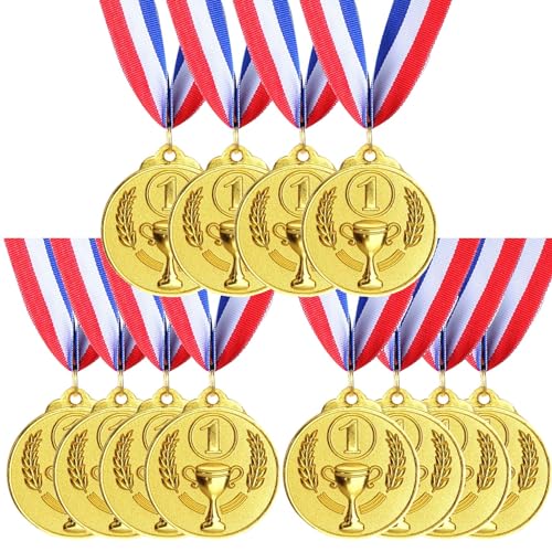 Jiahuade Gewinner Medaillen,12 Stück Medaillen Kindergeburtstag,Sieger Medaillen,Medaillen Set Kinder Metall,Medaille Gold für Kinder,Medallien Wettbewerb,Goldmedaillen von Jiahuade