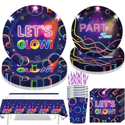 Jiahuade Glow Party Partygeschirr Set,61 Stück Neonfarbenes Partyzubehör Geburtstage,Neon Pappteller,Neon Party Dekorationen,mit Pappteller Becher Servietten Tischdecke Strohhalme,für 10 Gäste Jiahuade Glow Party Partygeschirr Set,61 Stück Neonfarbenes Partyzubehör Geburtstage,Neon Pappteller,Neon Party Dekorationen,mit Pappteller Becher Servietten Tischdecke Strohhalme,für 10 Gäste von Jiahuade
