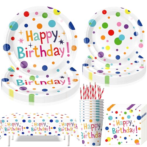 Jiahuade Partygeschirr Set,61 Stück Bunt Partygeschirr Kindergeburtstag,Bunt Polka Dot Design Thema Geburtstag Party,mit Pappteller Becher Servietten Tischdecke Strohhalme,für 10 Gäste Jiahuade Partygeschirr Set,61 Stück Bunt Partygeschirr Kindergeburtstag,Bunt Polka Dot Design Thema Geburtstag Party,mit Pappteller Becher Servietten Tischdecke Strohhalme,für 10 Gäste von Jiahuade