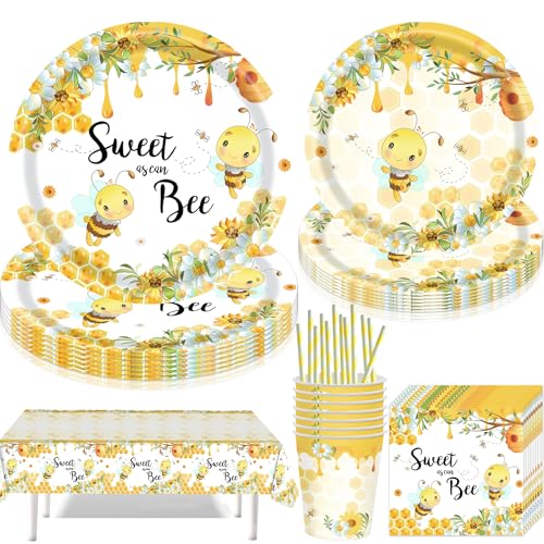 Jiahuade Partygeschirr Set Biene,61 Stück Biene Party Deko,Pappteller Kindergeburtstag,BieneThema Geburtstag Party,mit Pappteller Becher Servietten Tischdecke Strohhalme für 10 Gäste Jiahuade Partygeschirr Set Biene,61 Stück Biene Party Deko,Pappteller Kindergeburtstag,BieneThema Geburtstag Party,mit Pappteller Becher Servietten Tischdecke Strohhalme für 10 Gäste von Jiahuade