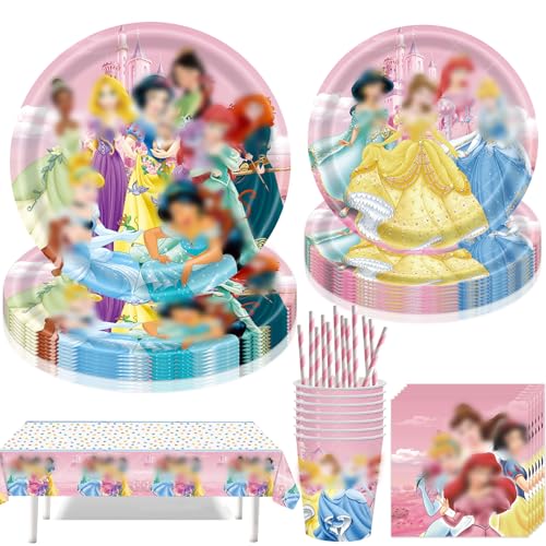 Jiahuade Princess Partygeschirr Set,61 Stück Partygeschirr Kindergeburtstag,Princess Thema Geburtstag Party,mit Pappteller Becher Servietten Tischdecke Strohhalme,für 10 Gäste Jiahuade Princess Partygeschirr Set,61 Stück Partygeschirr Kindergeburtstag,Princess Thema Geburtstag Party,mit Pappteller Becher Servietten Tischdecke Strohhalme,für 10 Gäste von Jiahuade