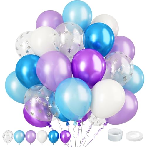 Luftballons Blau Lila Weiß,60 Stück Luftballons Blau Lila Geburtstag,Schneeflocke Helium Ballon,12 Zoll Latex Ballons Set für Geburtstag,für Baby Shower,Hochzeit Braut,Graduierung Deko von Jiahuade
