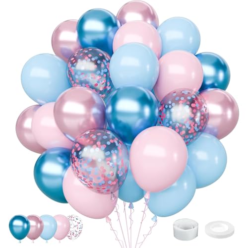 Luftballons Rosa Blau,60 Stück Helium Ballons Pastell Blau Rosa,12 Zoll Latex Ballons Set für Geburtstag,Gender Reveal Balloon für Baby Shower,Kinder Geburtstag,Hochzeit Braut,Graduierung Deko von Jiahuade