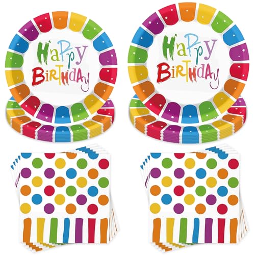 Regenbogen Partygeschirr Set,40 Stück Bunt Partygeschirr Kindergeburtstag,Thema Geburtstag Party,mit Pappteller Servietten,für 10 Gäste von Jiahuade
