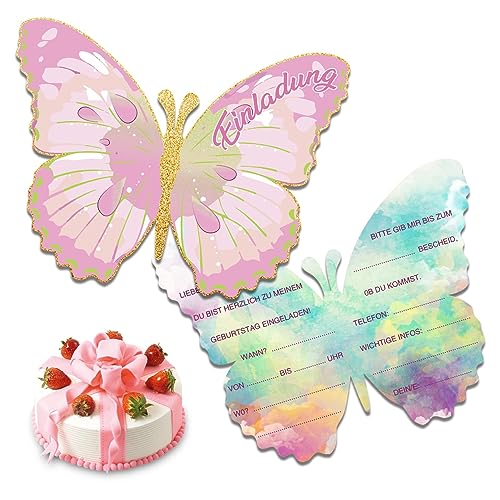 Jiakalamo 15 Stück Schmetterling Einladungen, süße Party Einladungen zum Geburtstag und zur Hochzeit Grußkarten mit Schmetterling Design (Rosa) von Jiakalamo