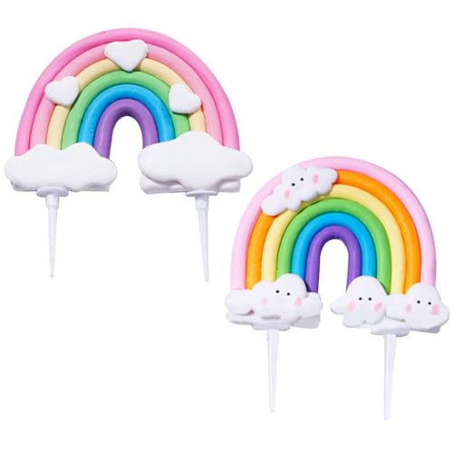 Jiakalamo Set mit 2 Regenbogen-Dekorationen für Hochzeitstorte, Geburtstag, wiederverwendbar für Geburtstage, Hochzeiten und verschiedene Partys (Modell Herz + Wolken-Modell) von Jiakalamo